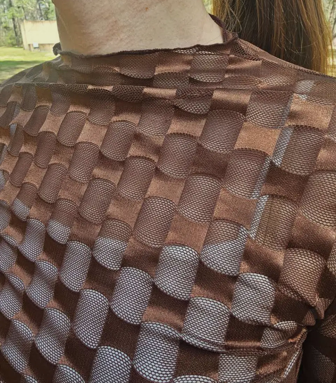 Brown Checkered Mesh Layering Top