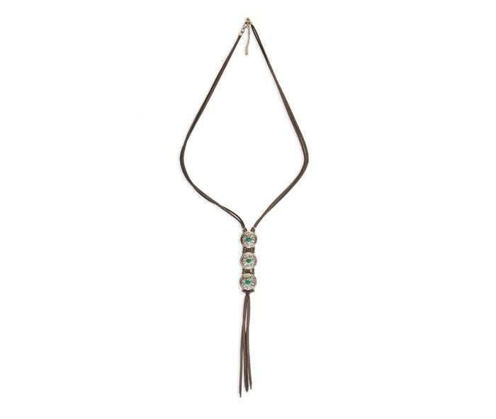 Silver Mare Mini Concho Leather Fringe Necklace