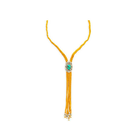 Prairie Concho Suede Leather Drop Necklace
