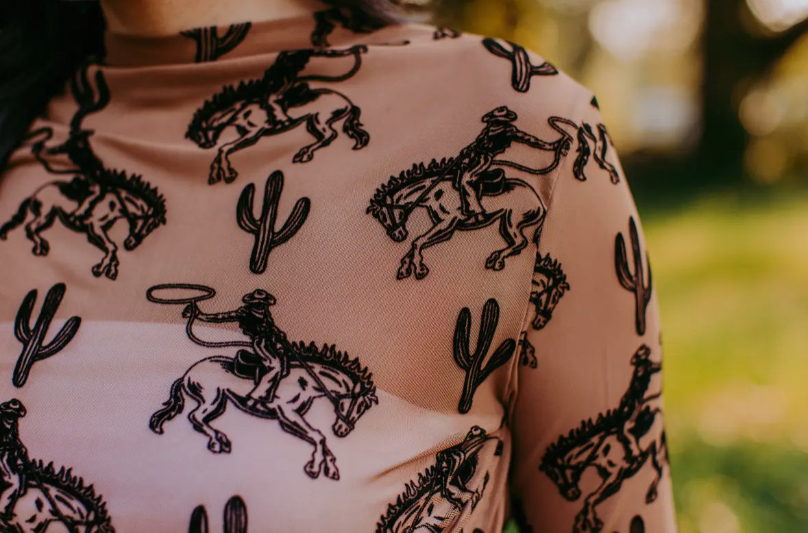 Cactus & Cowboys Velvet Mesh Layering Top